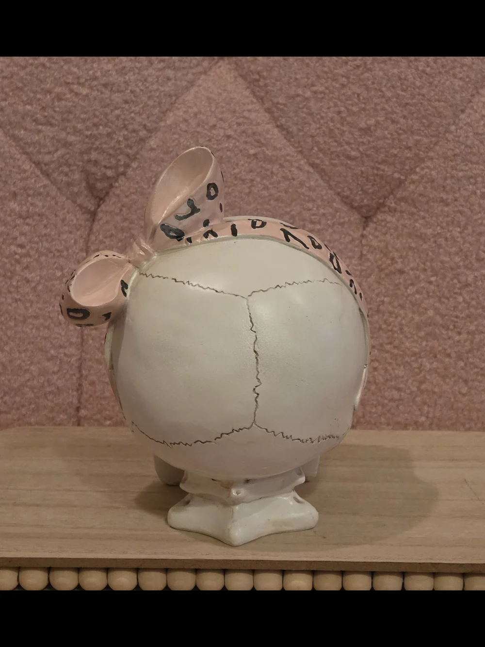Pink Leopard Bow Skull Figurine with Sunglasses
